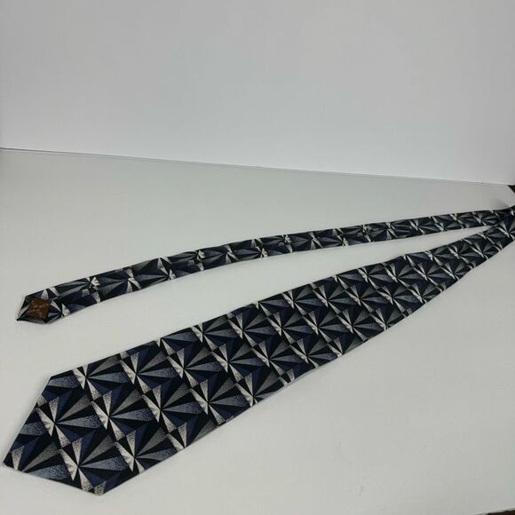 Pierre Balmain Silk Tie Black Blue Geometrical Pattern One Size - Picture 3 of 6